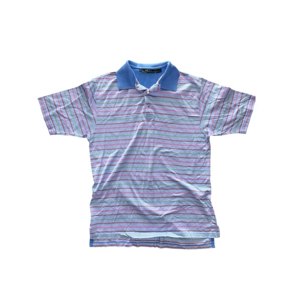 Bobby Jones Mens Polo Shirt Blue Stripe Golf Embroidered Button Casual Size L - Picture 2 of 3
